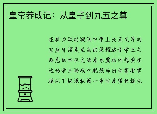 皇帝养成记：从皇子到九五之尊
